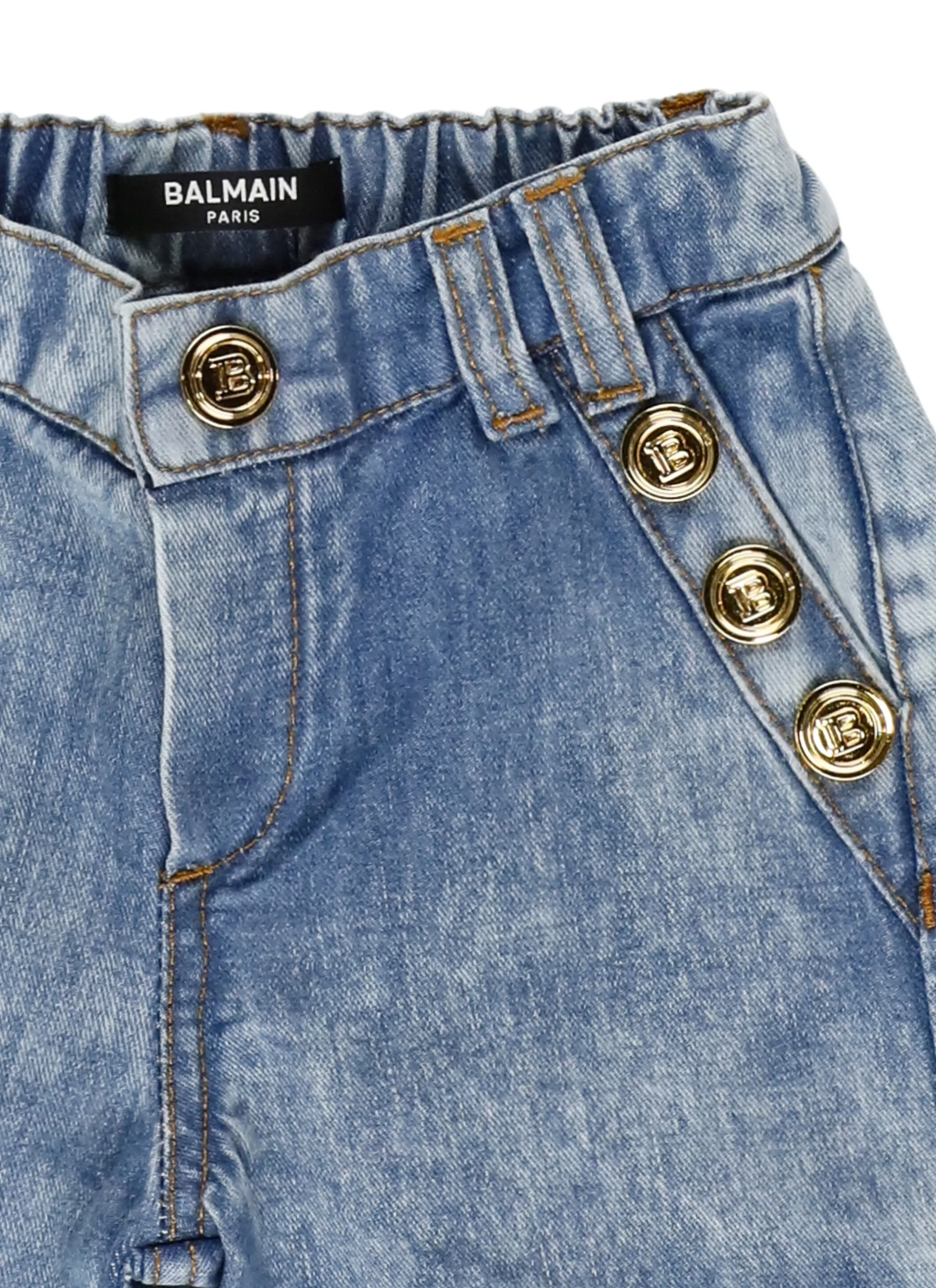 Balmain Kids Buttoned Denim Shorts