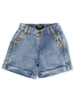 Balmain Kids Buttoned Denim Shorts