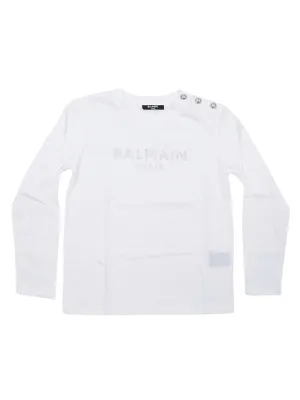 Balmain Kids Crystal Embellished Logo Long Sleeve T-Shirt