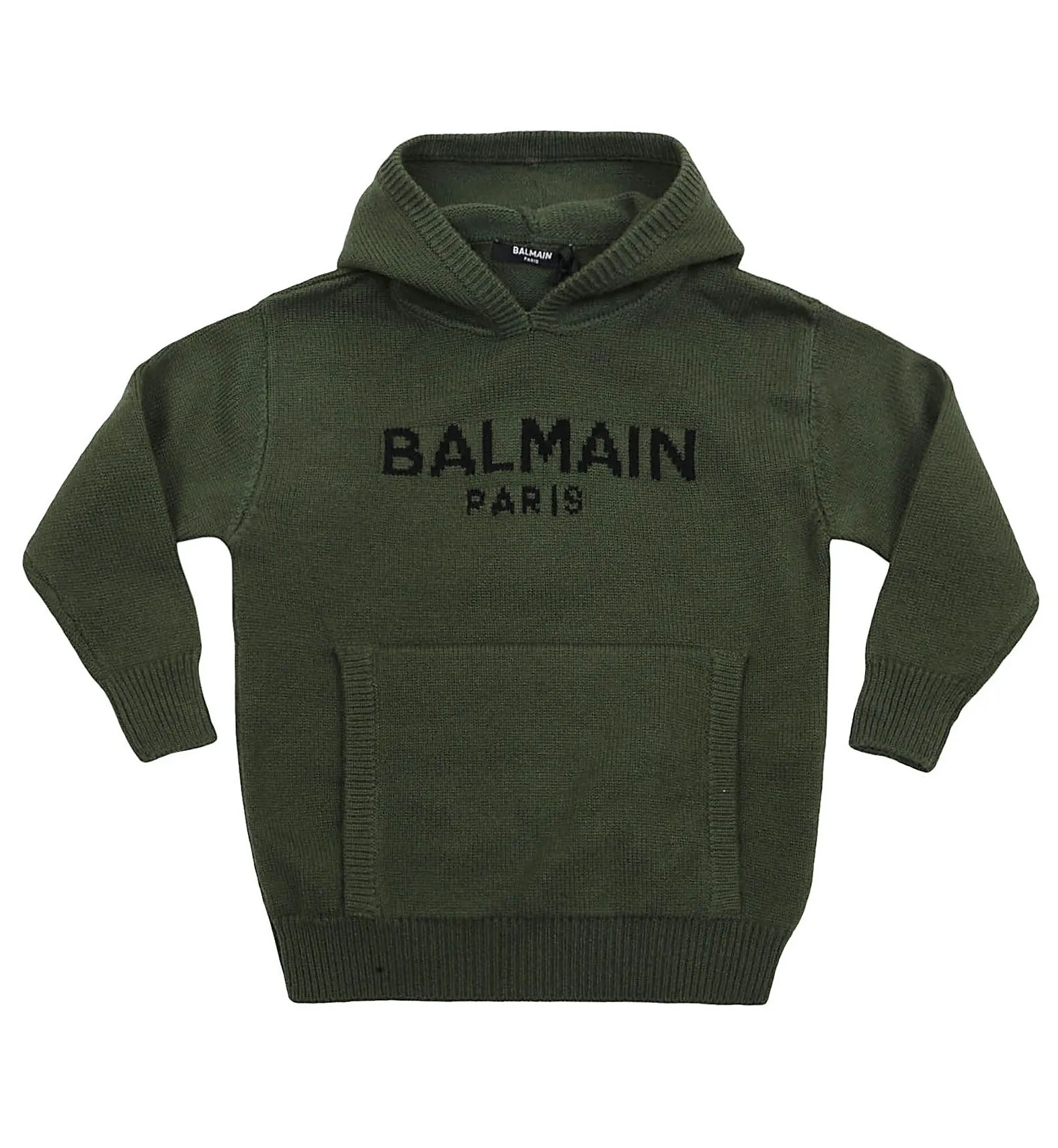 Balmain Kids Logo Intarsia-Knit Hoodie
