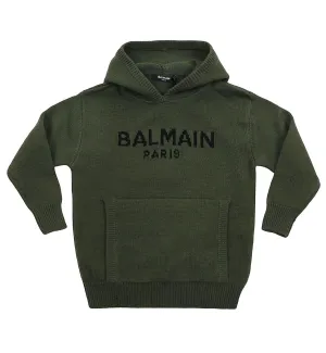 Balmain Kids Logo Intarsia-Knit Hoodie