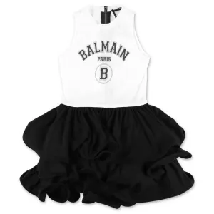 Balmain Kids Logo Print Ruffled Dress