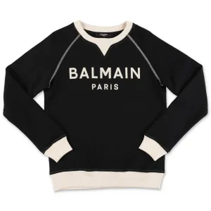 Balmain Kids Logo Printed Contrast Trim Sweatshirt