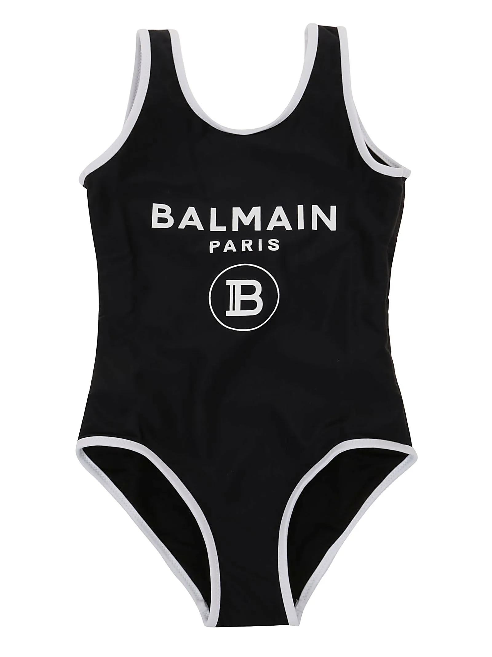 Balmain Kids Logo Printed Contrast Trim Swimsuit