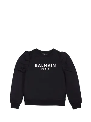 Balmain Kids Logo Printed Puff Sleeve Sweatshirt