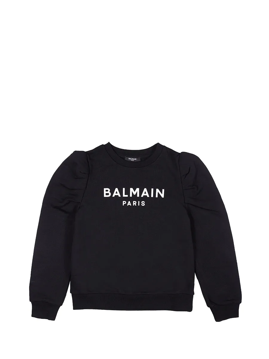 Balmain Kids Logo Printed Puff Sleeve Sweatshirt