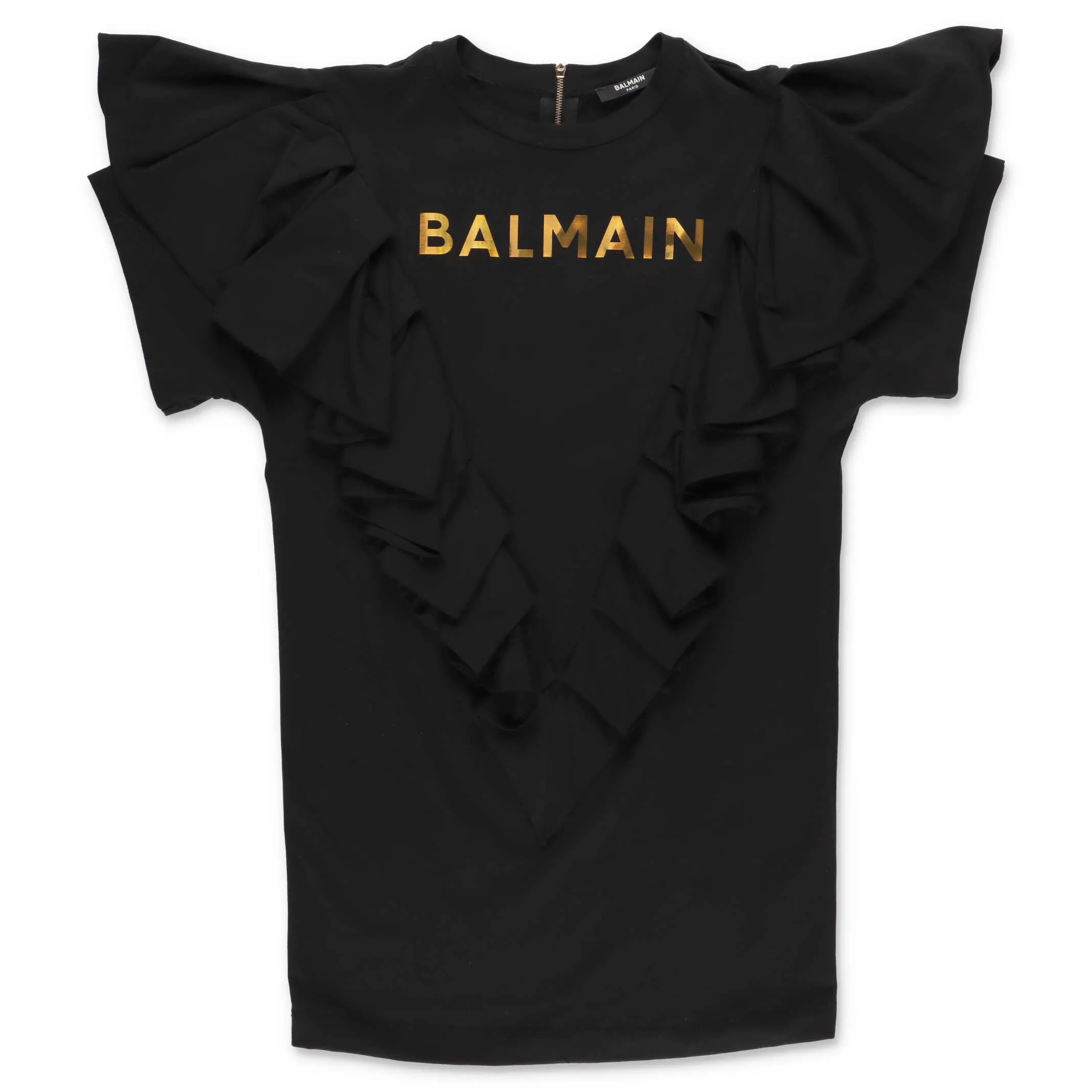Balmain Kids Logo Printed Ruffled T-Shirt Dress