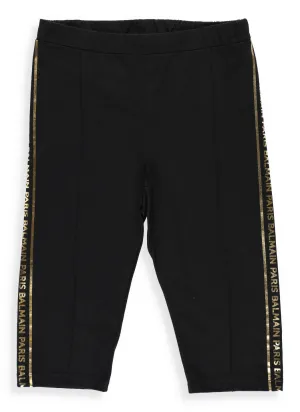 Balmain Kids Logo Side Stripe Cropped Leggings