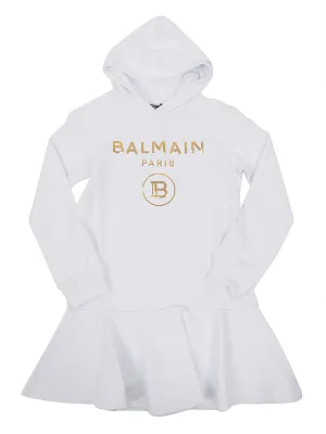 Balmain Kids Sequin Logo Hoodie Dress
