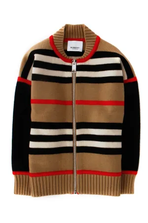 Burberry Kids Icon Stripe Knit Zipped Cardigan