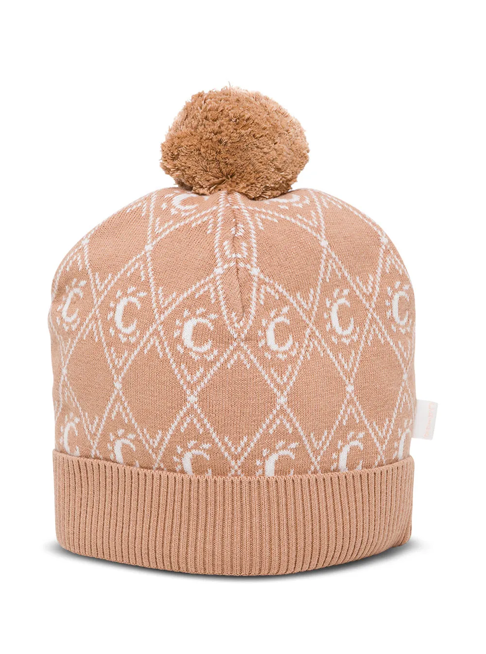 Chlo Kids Logo Diamond Intarsia Pom Pom Beanie