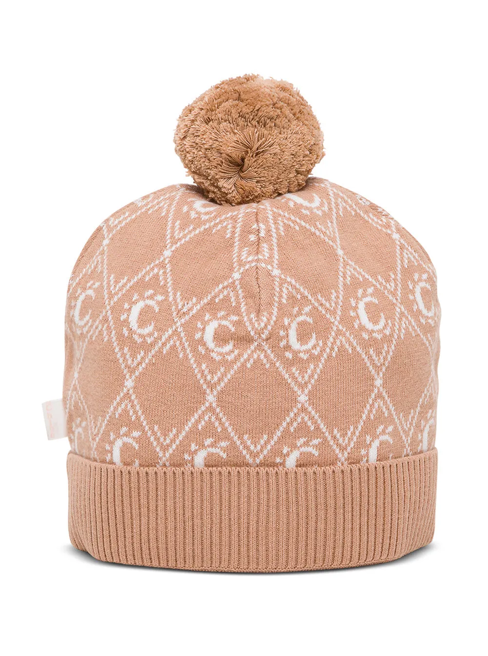 Chlo Kids Logo Diamond Intarsia Pom Pom Beanie