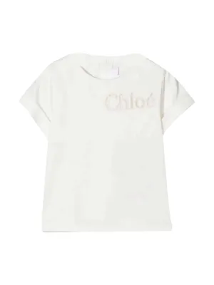 Chlo Kids Logo Embroidered Crewneck T-Shirt