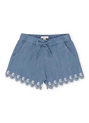 Chlo Kids Logo Embroidered Drawstring Denim Shorts