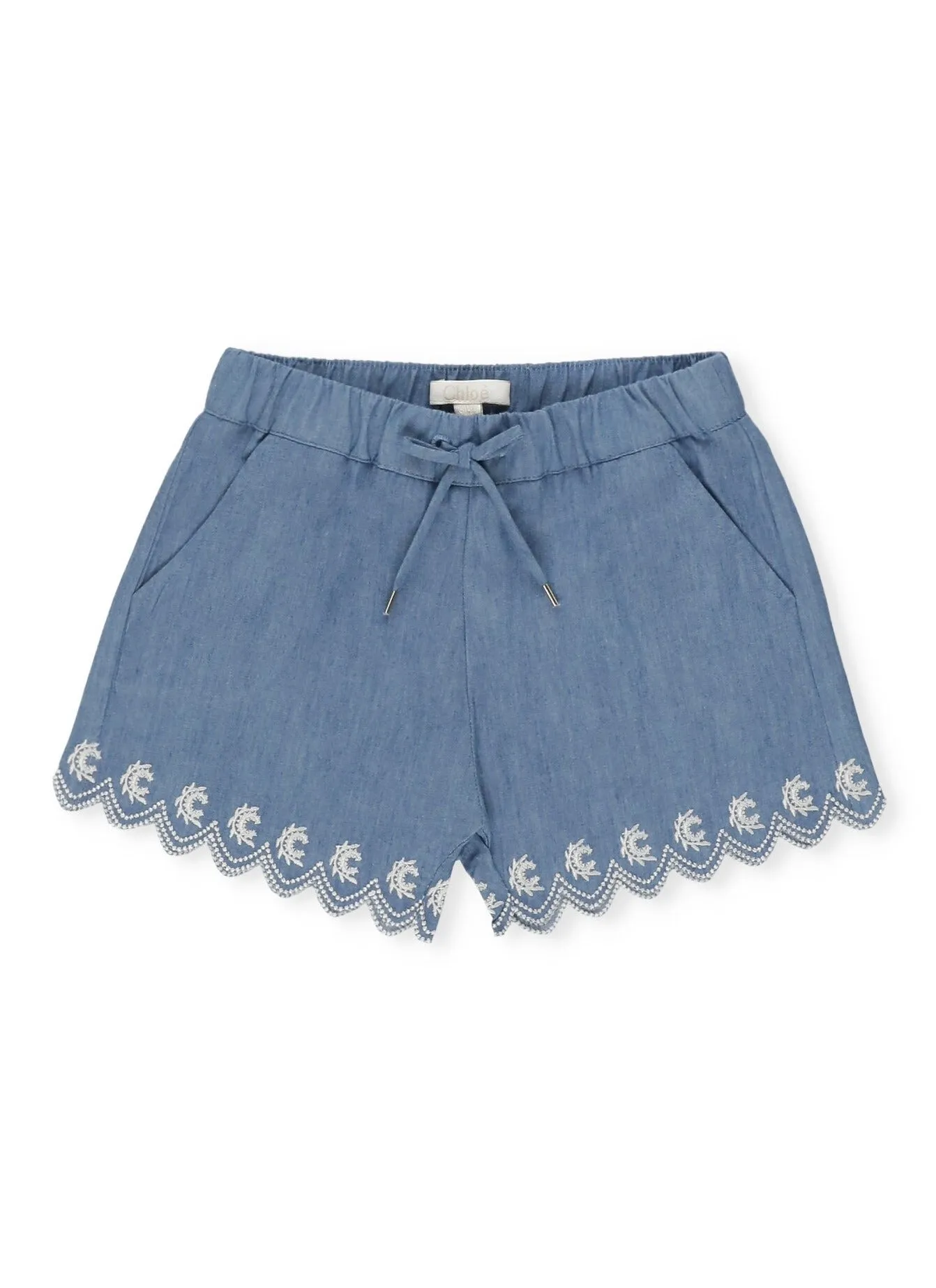 Chlo Kids Logo Embroidered Drawstring Denim Shorts