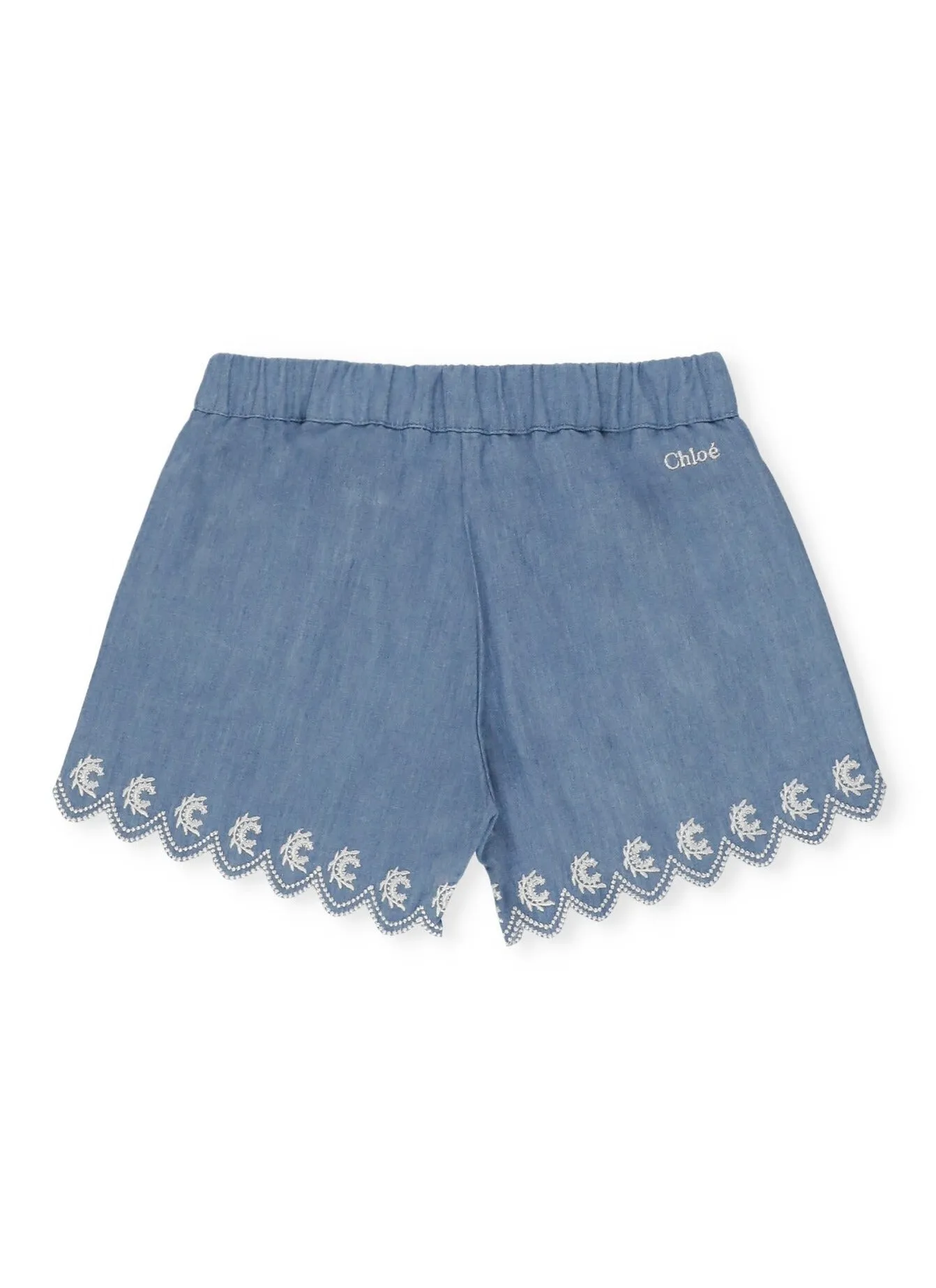 Chlo Kids Logo Embroidered Drawstring Denim Shorts