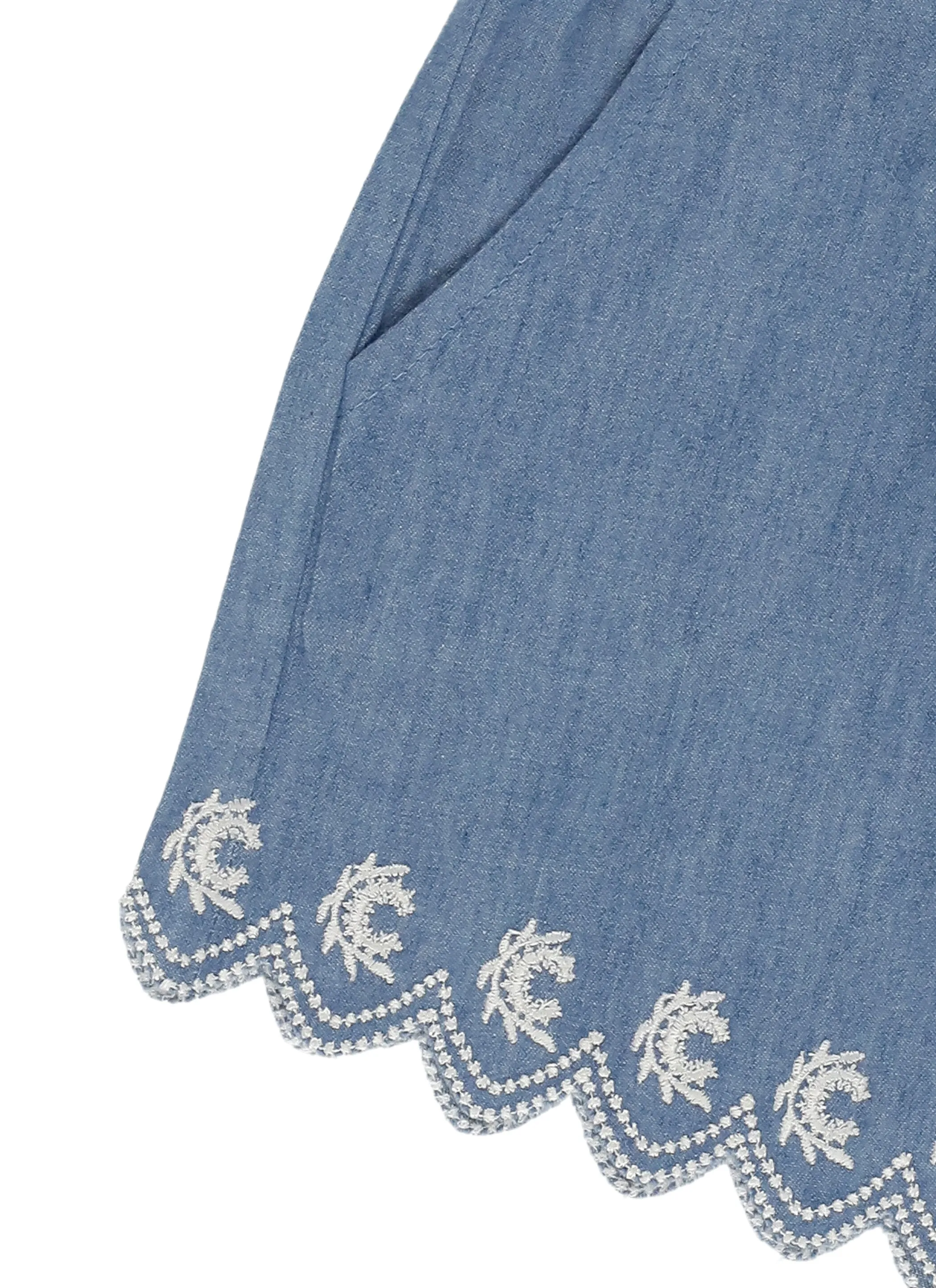Chlo Kids Logo Embroidered Drawstring Denim Shorts