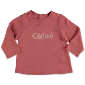 Chlo Kids Logo Embroidered Long-Sleeve Top