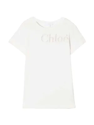 Chlo Kids Logo Print Crewneck T-Shirt