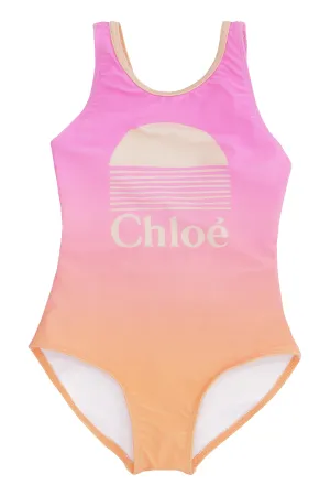Chlo Kids Logo Printed Gradient Swimsuit