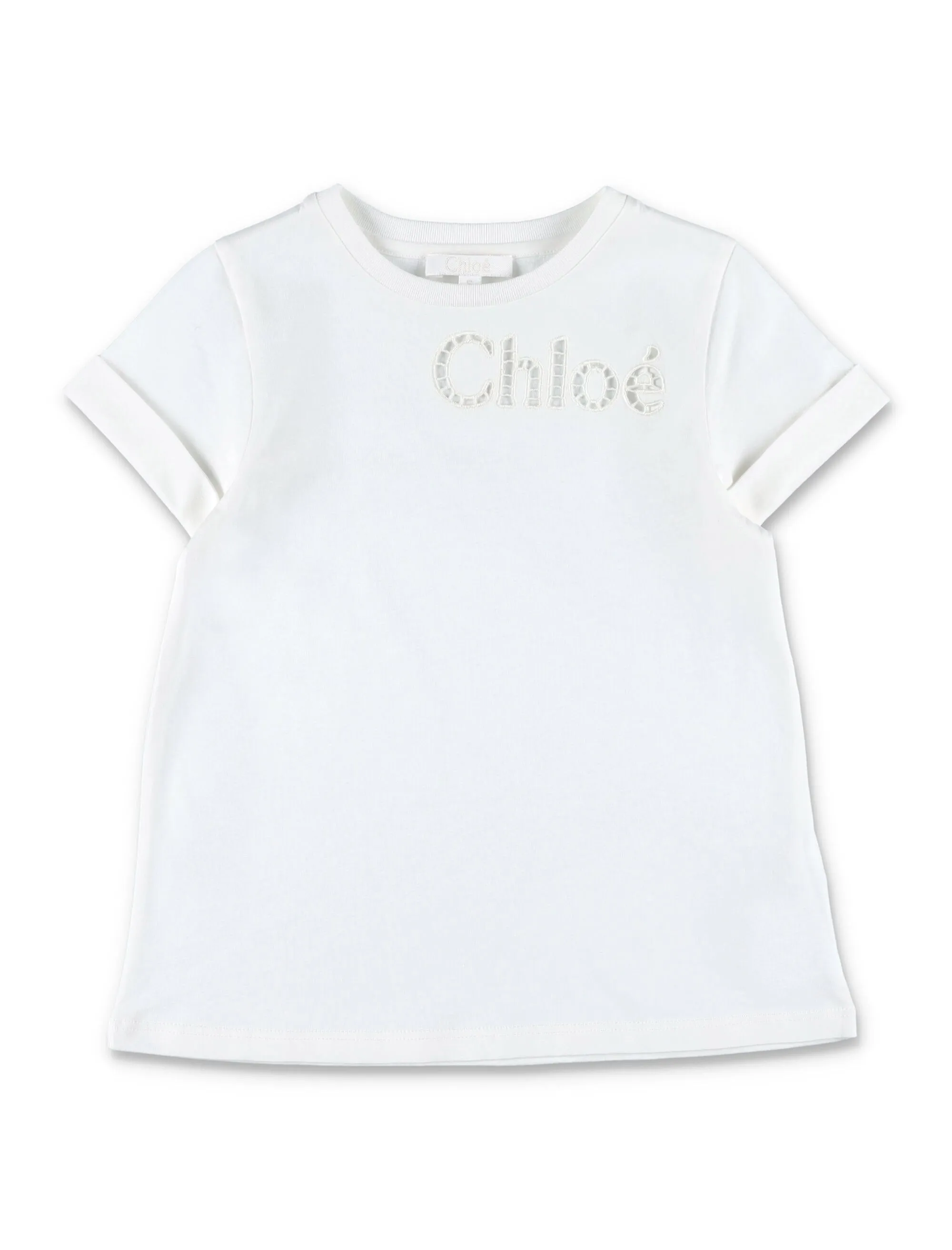 Chlo Kids Perforated Logo Embroidery Crewneck T-Shirt