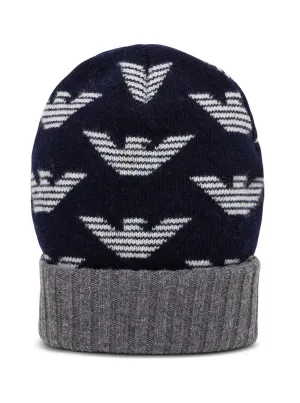 Emporio Armani Kids Allover Logo Intarsia Knit Beanie