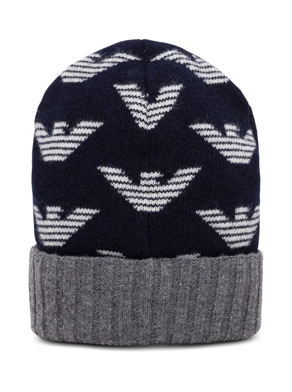 Emporio Armani Kids Allover Logo Intarsia Knit Beanie