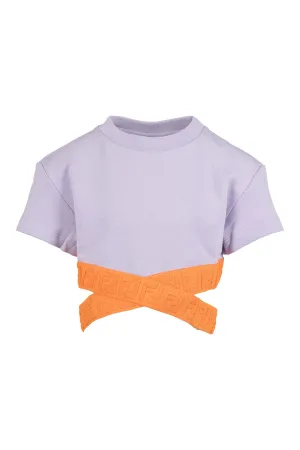 Fendi Kids Cut-Out Crewneck Cropped T-Shirt