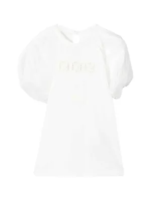 Fendi Kids FF Embroidered Puff Sleeve Top