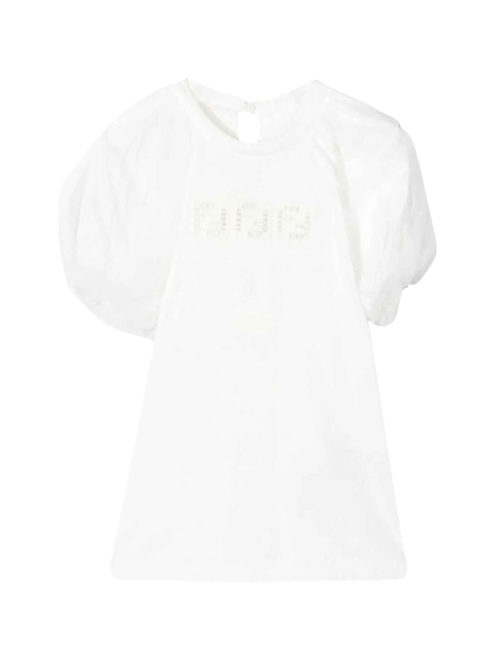 Fendi Kids FF Embroidered Puff Sleeve Top