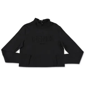 Fendi Kids Logo Embossed Long-Sleeve Crop Top