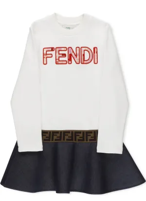 Fendi Kids Logo Embroidered Flared Dress