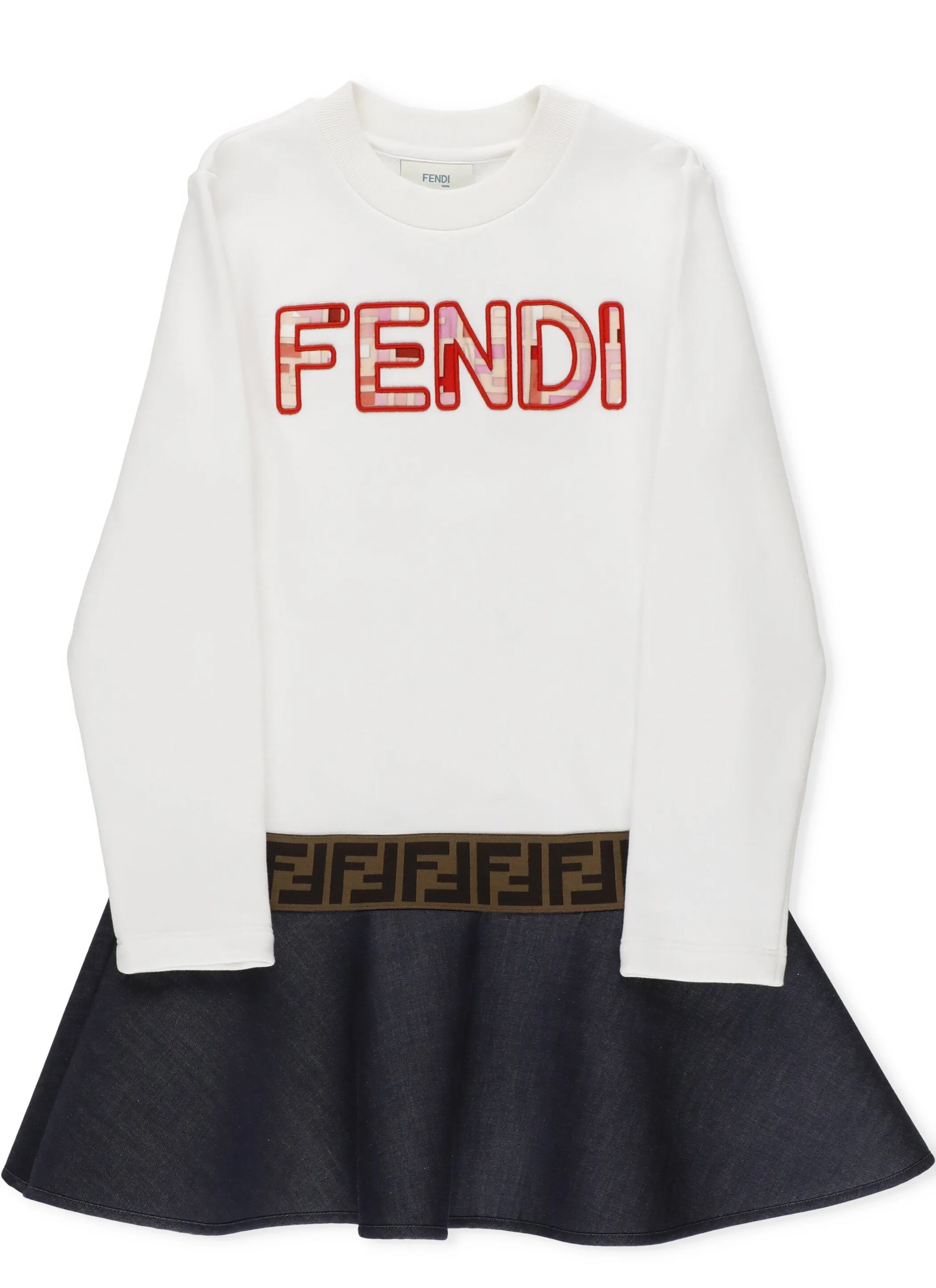 Fendi Kids Logo Embroidered Flared Dress
