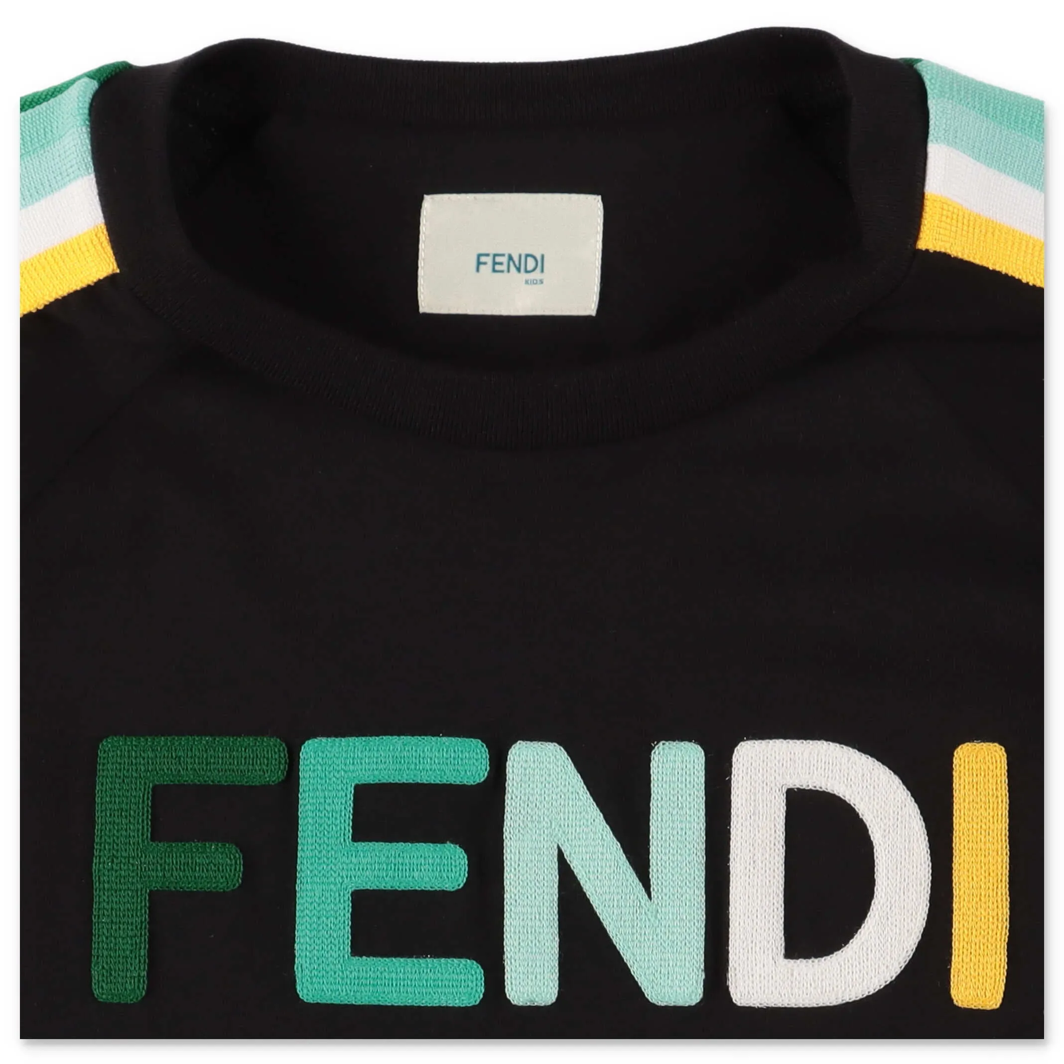 Fendi Kids Logo Embroidered Stripe Detail T-Shirt