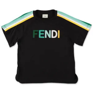 Fendi Kids Logo Embroidered Stripe Detail T-Shirt