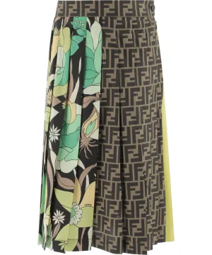 Fendi Kids Patchwork Pleated Skirt
