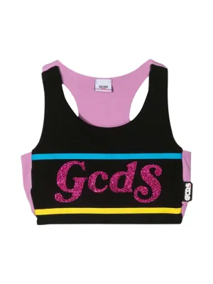 GCDS Kids Glitter Logo Printed Crop Top