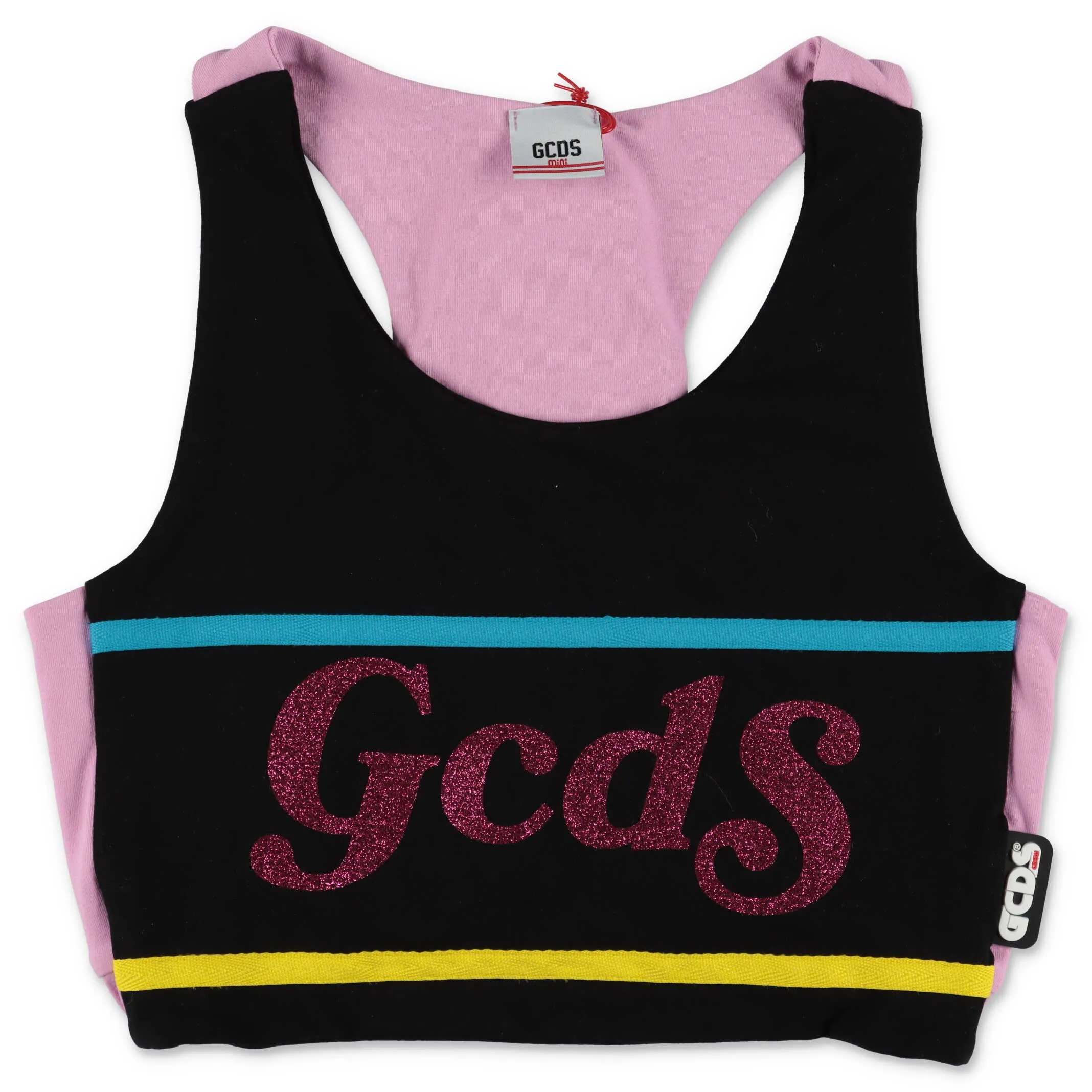 GCDS Kids Glitter Logo Printed Crop Top