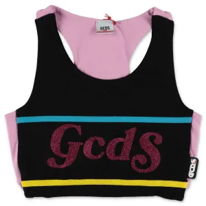 GCDS Kids Glitter Logo Printed Crop Top