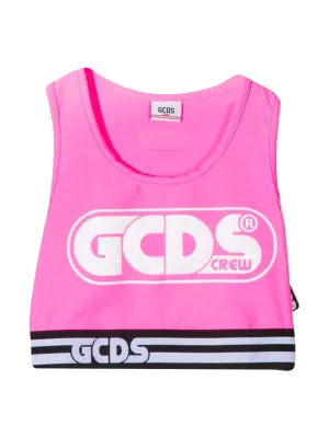 GCDS Kids Logo Printed Crop Top