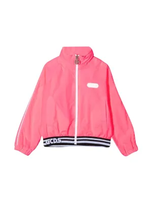 GCDS Kids Logo Printed Striped Hem Track Jacket