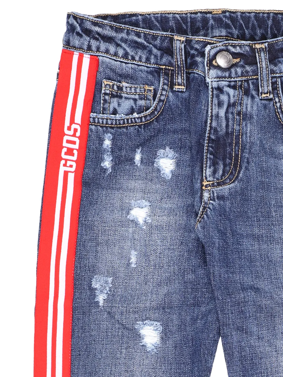 GCDS Kids Logo Striped Jeans