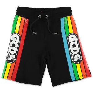 GCDS Kids Rainbow Stripe Logo Printed Shorts
