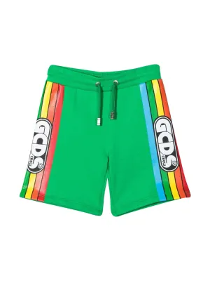 GCDS Kids Rainbow Stripe Logo Printed Shorts