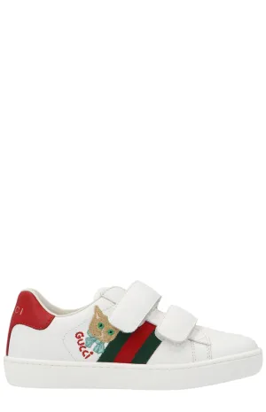 Gucci Kids Ace Cat Embroidered Sneakers