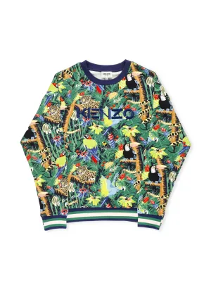 Kenzo Kids Tropical-Print Logo Embroidered Crewneck Sweatshirt