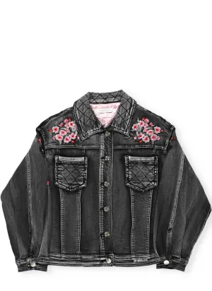 Monnalisa Floral Embroidered Denim Jacket