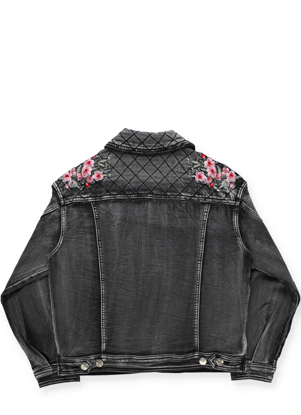 Monnalisa Floral Embroidered Denim Jacket