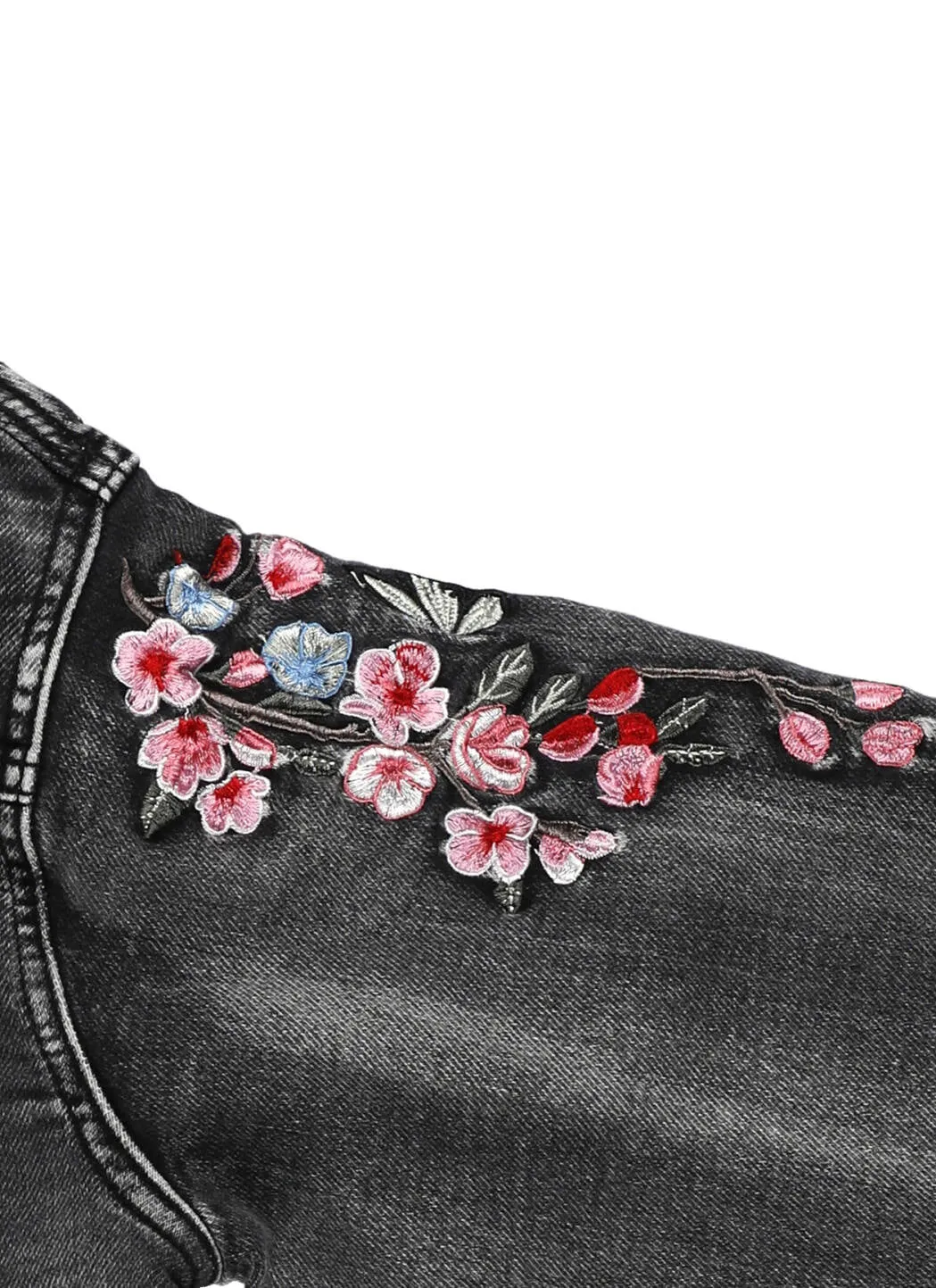 Monnalisa Floral Embroidered Denim Jacket