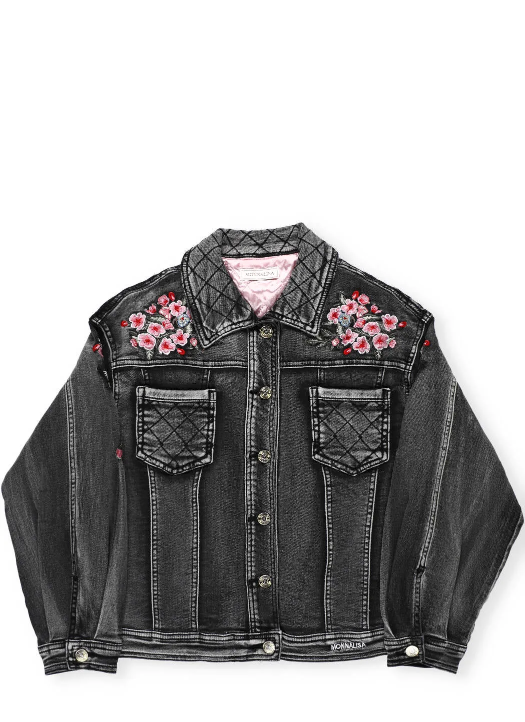 Monnalisa Floral Embroidered Denim Jacket